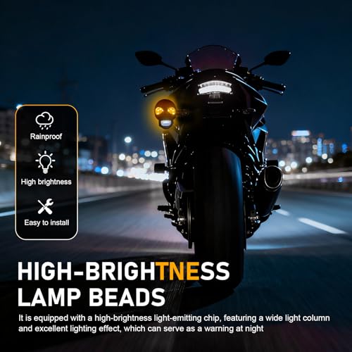 Image of 2PCS LED Motorcycle Turn Signal Light, Waterproof Skull Head Warning Light Decoration, 10 mm Screw Blinkers Indicator Replacement part (White for Constant On, Yellow for Turning