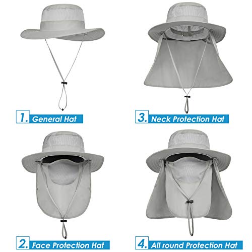 Iyebrao Mens Outdoor Sun Hat With Face Neck Flap Uv Protection For Fishing Hiking Garden (Light Gray) #TOP1