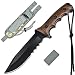 AUBEY Überlebensmesser Survivalmesser, Full Tang Jagdmesser Holzgriff mit 440C Stahl Feststehende Multifunktion Klinge, Gürtelmesser Bushcraft Messer für Wandern Outdoor Camping