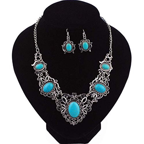 Simsly Baroque Turquoise Necklace Silver Necklaces Chain And Earring Set For Women And Girls #TOP6