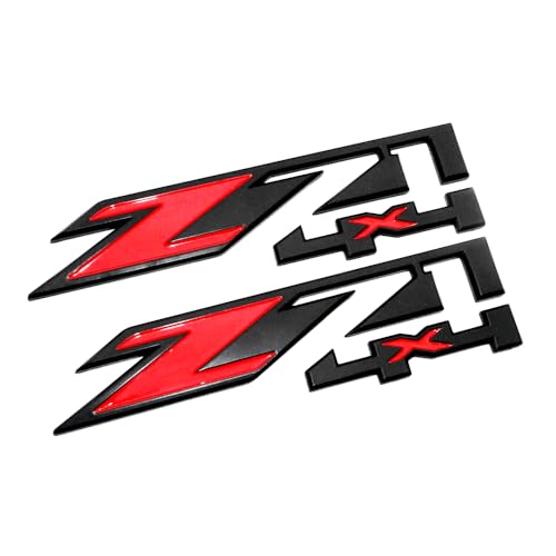 Image of Generic Z71 4x4 Badge Emblems 2-Piece in Matt Black for 2007-2020 Silverado, Sierra, and Canyon - Suitable for Hood - Fits 1500, 2500HD, and 3500HD Models (Matte Black with Red)