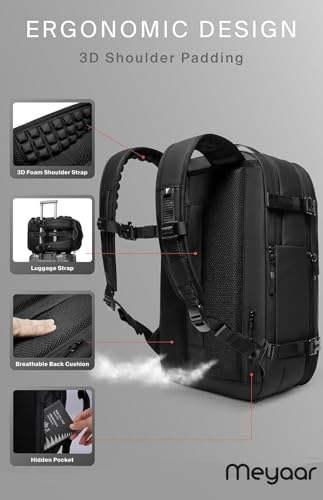 Image of Meyaar 60L Vacuum Compression Travel Backpack with Air Pump Included, Expandable Space Saver, Waterproof, TSA Lock & Multi-Pocket Design Laptop Backpack with USB Charging