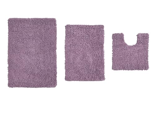 Home Weavers Fantasia Bath Rug 100% Cotton Bathroom Rugs Set, Washable Rug, Extra Soft and Absorbent Bath Rug, Kitchen Mat, Bath Mat Set, Bath Floor Mat Non Slip, 3 Piece Set with Contour, Purple