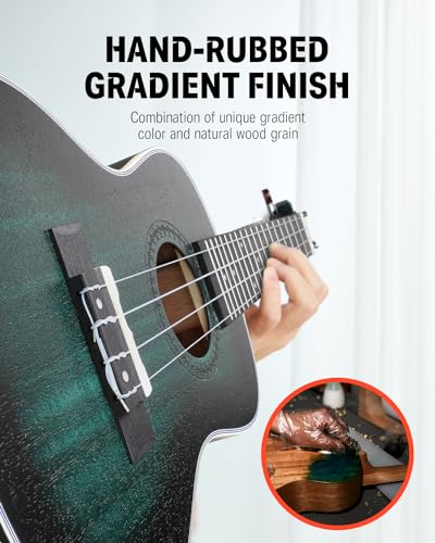 Image of Donner Concert Ukulele Professional 23 Inch Mahogany Ukelele for Adult Beginner Ukele Bundle with Online Lesson Gig Bag Aquila String Pick Tuner Strap Cloth DUC-200B Drak Green