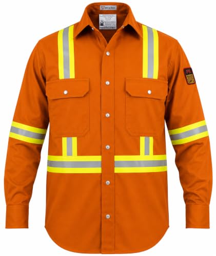 Image of Just In Trend Flame Resistant High Visibility Hi Vis Shirt - 100% C - 7 oz (Medium, Orange)