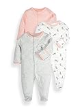 SKYTWO Baby Footie Bodysuits with Mittens - 3 Pack Infant Girls Boys Footie Rompers (US, Age, 3 Months, Rabbit)