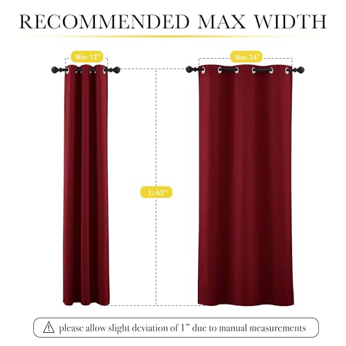 Image of NICETOWN Kitchen 100% Blackout Curtain Panels, Thermal Insulated Same Color Liner Curtains, Noise Reducing and Cold Blocking Drapes for Windows (2 Panels, Red, 42 inch Wide by 63 inch Long)