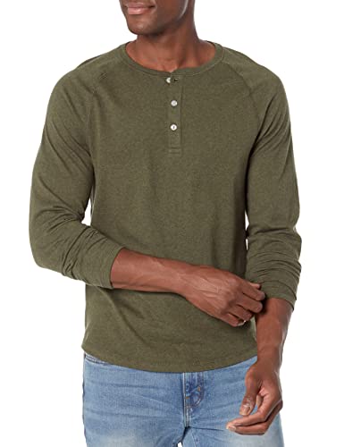 Amazon Essentials Camisa Henley de Manga Larga de Ajuste Entallado Hombre, Verde Oliva Mezcla, L