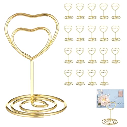20Pcs Table Number Holders, 2Inch Mini Heart Shaped Photo Holders for Tables, Table Number Stands for Wedding Party Graduation Reception Restaurant Home Centerpiece Decorations Office Memo (Gold)