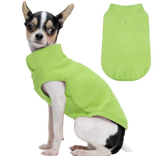 FUAMEY Dog Fleece Vest for Small Dogs,Warm Stretchy Dog Sweatshirts Pullover with Leash Hole Dogs Sweater Soft Pet Turtleneck Cozy Pet Vest Lightweight Sleeveless Green XXS XX-Small Green