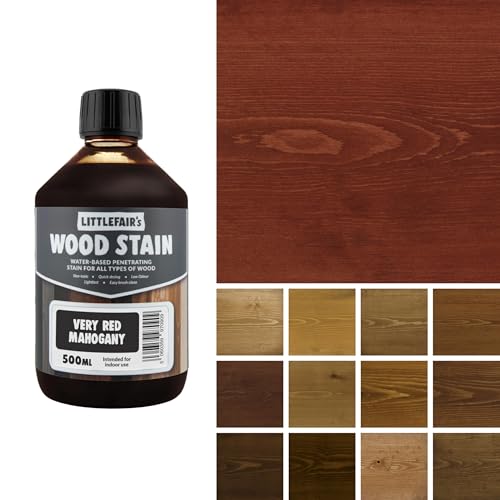 Littlefair's ungiftige Holzlasur auf Wasserbasis - 500 ml Mahagoni-Holzfarbe in sehr roter Farbe für Holz im Innenbereich, einschließlich Türen und Sockelleisten