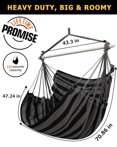 Image of ADVOKAIR Hammock Chair Large 70.9 inchx47.2 inch, 32% Bigger XXL Hanging Swing Chair with 500lbs Capacity, Heavy Duty Steel Spreader Bar, Extra Roomy Comfort for Adult Indoor Outdoor Bedroom Patio