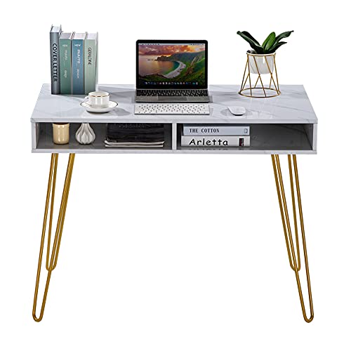 Bureau en marbre blanc 103x55cm avec 2 tiroirs pour chambre - 5