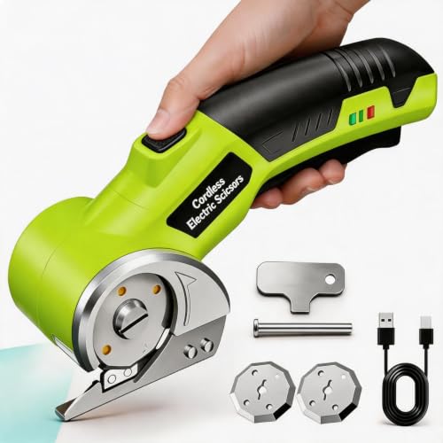 Image of Electric Scissors, Cardboard Cutter, With LED Light, High-Efficiency Brushless Motor, 2000mAh Battery, Tungsten Steel Blade, Suitable for Cloth, Cardboard, Carpet Wire Rope Cutters Green