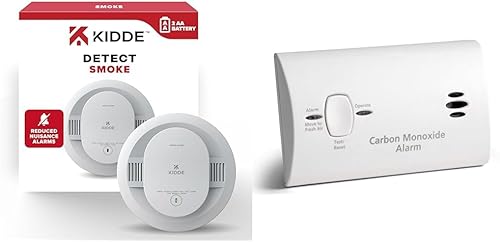 Kidde Detector de humo con alarma de monóxido de carbono, funciona con pilas con LED y botones de prueba