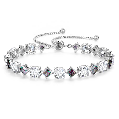 FANCIME Rhythm of Light Sterling Silver Tennis Bracelet Birthstone Bolo Tennis Bracelets for Women Fine Jewelry Birthday Gifts for Women