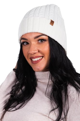 HEYO Beanie Damen, Wintermütze mit Umschlag, Strickmütze Warme Mütze für Winter HCD004 (DE/NL/SE/PL, Alphanumerisch, Einheitsgröße, Ecru)