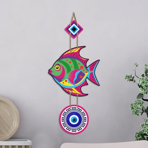 Image of Artvibes Colorful Fish Evil Eye Wall Hanging for Home Entrance | Nazar Battu MDF Decorative Wall Art | Lucky Vastu Decor for Bedroom | Office | Balcony & Living Room (WH 8532N)