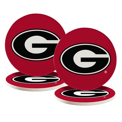 Desert Cactus UGA Georgia Bulldogs Round Ceramic Coaster, 4 Pack (A)
