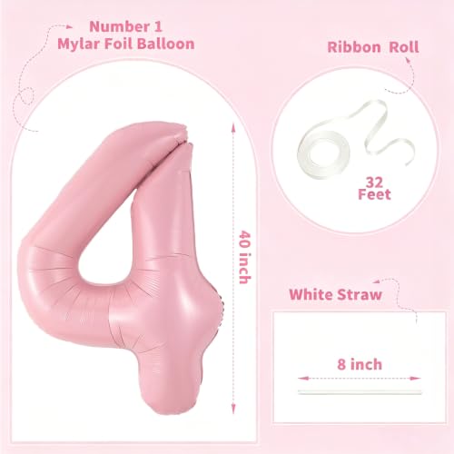 Image of Number Balloons Pink Party Balloon - Giant Number 4 Balloon, 40 Inch Large Balloon, Birthday Decorations for Women, Birthday Balloon for Anniversary Baby Shower Princess Party Decorations
