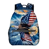 CUEBOS Bald Eagle Backpack, Polyester Laptop Bag, American Flag Wing and Sky Background Backpacks, Patriotic Back Pack, Rucksack Gifts for Men, Teens Bookbag, Travel Daypack, Hiking, Camping
