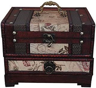 E-isata Retro Vintage Wooden Jewelry Box Storage Box Organizer Container Case Chest Trinket Box with Mirror for Gilrs Girlfriend Women for Mother's Day 22 * 16 * 16cm