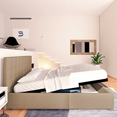 Baldiflex Einzelbett mit Aufbewahrungsbox Modell Dublin aus Kunstleder, Lattenrost für Einzelbetten 180 x 200 cm, elegantes Kopfteil, Taupe – Bild 5