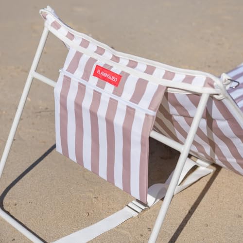 Flamingueo Tumbona Plegable - para Playa y Piscina - Reclinable - Fácil Transporte - Bolsillo Trasero - Ligera - Poliéster - Beige
