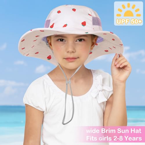 Image of Kids Sun Hat for Toddler Girls Unicorn Bucket Hats UV Protection Summer Hat for Kids Wide Brim Fishing Hat 2-8 Years