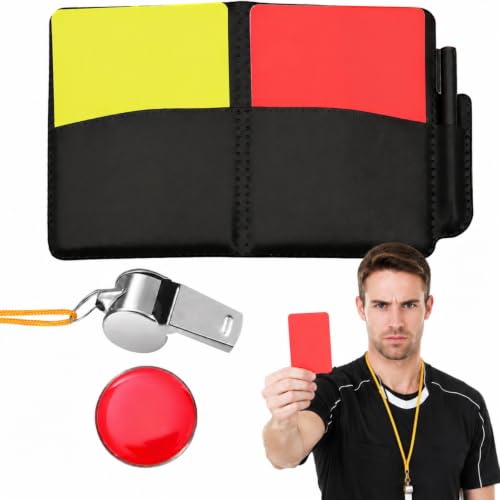 VATRQZMN 2PCS Football Referee Cards Set Durable Red & Yellow Cards with Whistle and Lanyard Includes Score Book Portable Multi-Function Ref Kit for Soccer Matches