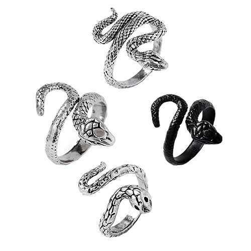 KESYOO 4pcs Exaggerated Snake Finger Rings for Men and Women Vintage Punk Style Decorative Knuckle Rings Black and Unique Serpentine Design for Fashion