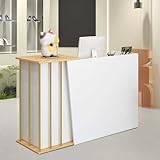 GLDWEY 100-140cm Empfangstresen, Rezeption, Ladentheke, Verkaufstheke, mit Tastaturschublade, Empfangsmöbel, für Firmenhallen, Hotelrezeptionen, Metall und MDF