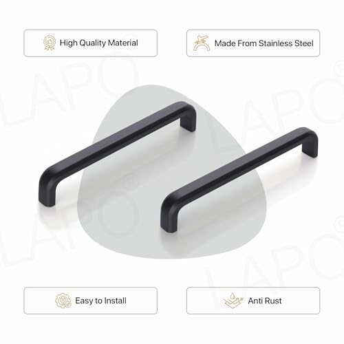 Image of LAPO 2 Piece Drawer Handles for Kitchen, 6 Inch Black Drawer & Window Handles for Almirah, Cupboard (160mm, Black Finish, 3 Years Warranty)