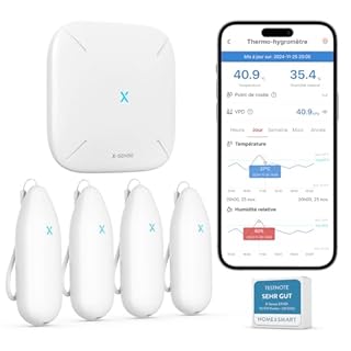 X-Sense Thermometre Interieur Connecté, WiFi Hygromètre Haute Précision avec Station de Base Suivi Température et Humidité Alertes App Exportation Données Portée 500 m Compatible Alexa, STH55
