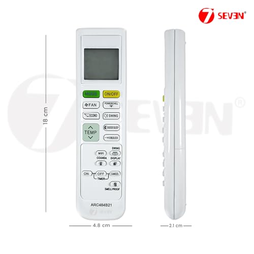 Image of 7SEVEN Compatible with Daikin AC Remote Control ARC484B21 Model 214B Suitable for Split and Window 1 1.5 2 Ton Air Conditioner Remote - Match Keys Exactly to Replicate Genuine Remote Function