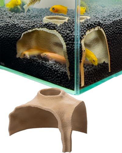 ORBIDYN Aquarium Cave – Rock Texture Fish Shelter with 180° Viewing Angle, Betta Fish Tank Accessories, Shrimp & Snails – Aquarium Decor & Tunnel (Sand, Small)