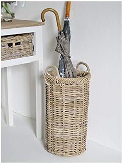 Umbrella Stand Grey and Buff Rattan Wicker Basket