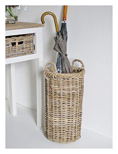 Umbrella Stand Grey and Buff Rattan Wicker Basket