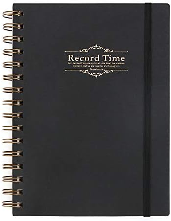 SUNDREAM Black Hardcover A5 Spiral Notebooks, Metal Twin-Wire Binding, 100gsm Bullet Dotted Grid Journal/Notebook with Back Pocket, 6.1x8.3 inches