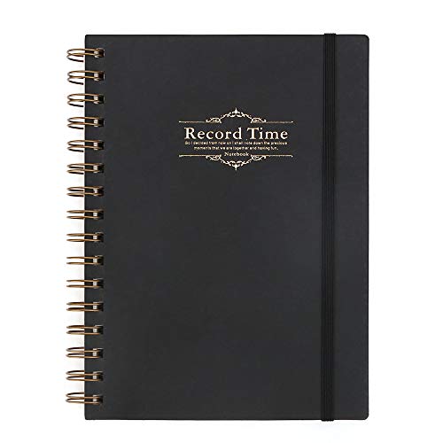 Sundream Black Hardcover A5 Spiral Notebooks, Metal Twin-Wire Binding, 100Gsm Bullet Dotted Grid Journal/Notebook With Back Pocket, 6.1X8.3 Inches #TOP18