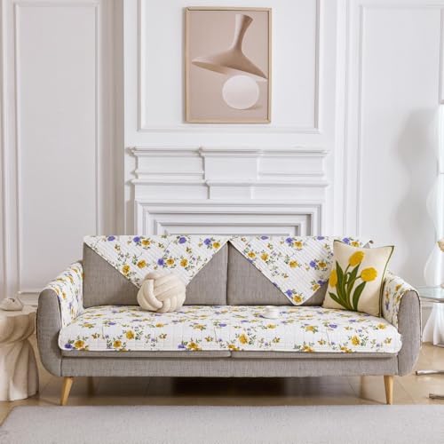 Image of HOMETHREADS Anti-Skid Sofa Protector Mat: Premium Printed Cotton Slipcover with Strong PVC Non-Slip Backing, (Purple Beige, 2Pc Armrest Mat | 50x75cm)