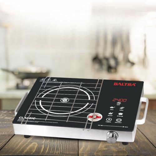 Image of BALTRA 2400W Infrared Cooktop Stove with Steel Grill Rack | Touch Control | Polished Crystal Glass Plate | Digital Display | 3 Cooking Modes | 5KV Surge Protection | Electric Induction Stove