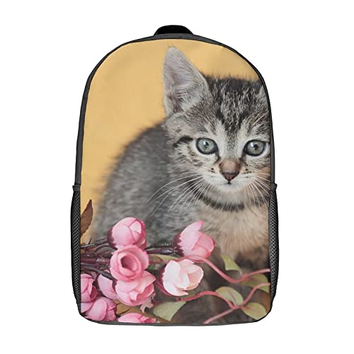 Sac d'école unisexe grand format de 17 pouces avec motif imprimé chat sports