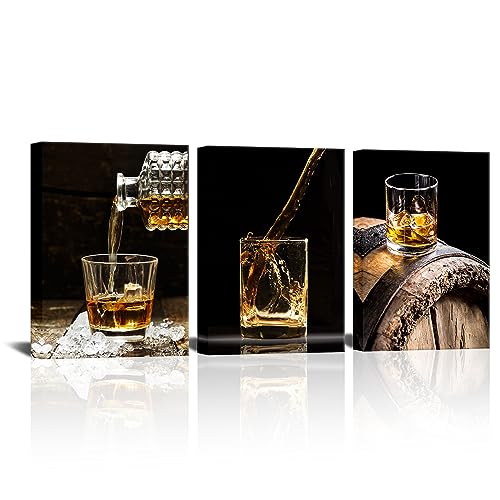 VANSEEING 3 Piece Canvas Prints Wall Art Whisky Pour into