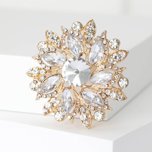 Image of Rhinestone Flower Brooch for Women Vintage Crystal Flower Brooch Pin Elegant Clothing Hat Bag Accessories Christmas Birthday Party Wedding Costume Jewelry