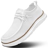 Mens Boat Loafers Slip-on Casual Mesh Walking Shoes Business Oxfords Sneakers Work Lightweight Comfortable Soft Sole White