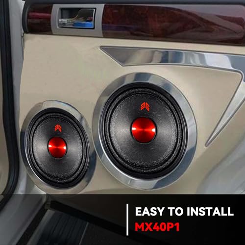 Image of MX40P1 Loudspeaker 4 Inch Midrange 120 Watts 4 Ohms Red Dust Cap, Premium Quality Audio Door Speakers for Car or Truck Stereo Sound System, Black (2 Speakers)