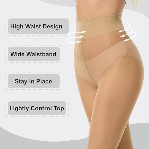 HeyUU 40D T-Crotch Sheer Pantyhose for Women, High Waist Stretchy Silky Stockings with Durable Reinforced Toes Black+Natural L-XL — view 3