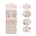 ESTARER Travel Jewelry Organizer Roll,Jewelry Storage Bag for Rings,Bracelets,Brooches,Earrings,Necklaces,Pink