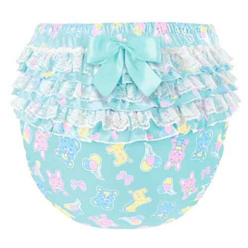Image of Littleforbig Silky Washable Reusable Waterproof Ruffled Lace Bow Baby Parade Pattern Ruffle Adult Diaper Cover